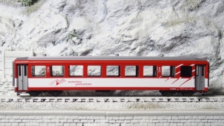 BEMO 3266 256 - MGB  B 4266 Personenwagen 4-achsig 2. Klasse, rot/weiss