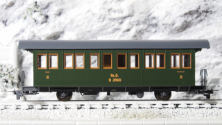 BEMO 3230 140 - RhB B 2060 Personenwagen 2-achsig 2. Klasse, grün - Historischer Dampfzugwagen