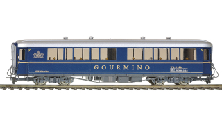 BEMO 3274 134 - RhB WR-S 3814 Salonwagen 4-achsig, dunkelblau ACPE "Gourmino" - Saalwagen