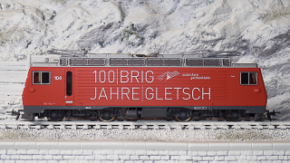 BEMO 1262 284 - MGB HGe 4/4 II 104 Elektrolokomotive mit Zahnradantrieb, rot/weiss 100 Jahre Brig-Gletsch