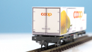 BEMO 2269 125 - RhB Lb-v 7865 Containertragwagen 2-achsig, grau mit Kühlcontainer "coop" Birne