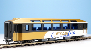BEMO 3295 310 - MOB As 110 Panoramawagen 4-achsig 1. Klasse, gold/weiss/dunkelblau "GoldenPass Panoramic"