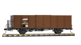 BEMO 9451 115 0m - RhB E 6635 Hochbordwagen, dunkelbraun - mit Blechtafel, Holzwände