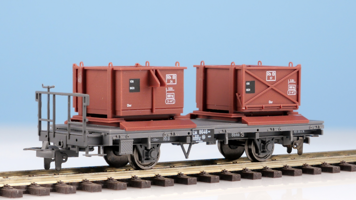BEMO 2258 106 - RhB Lbk 8646 Kiestransportwagen 2-achsig, grau/braun ...